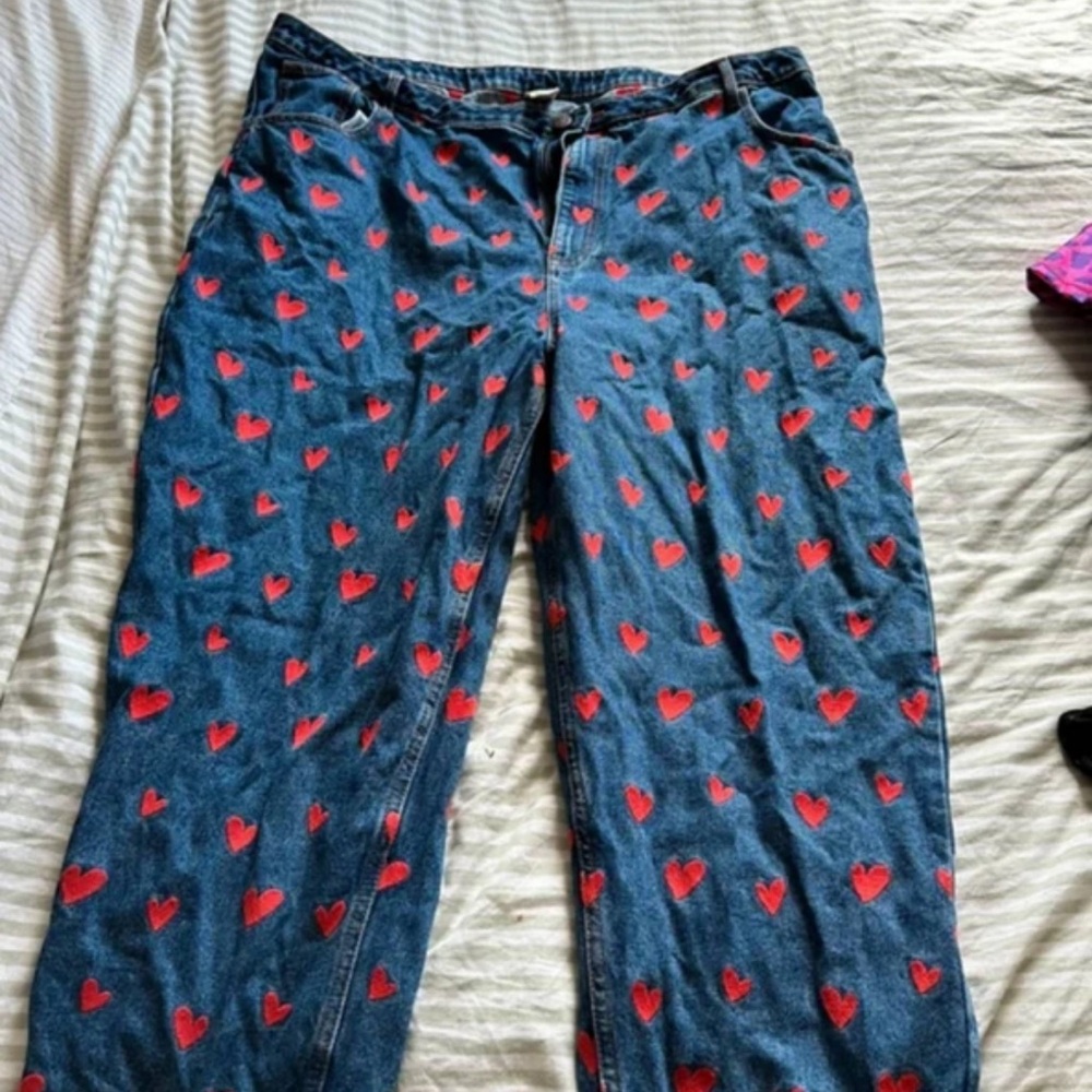 Lucy Blue Jeans with Red Heart Pattern